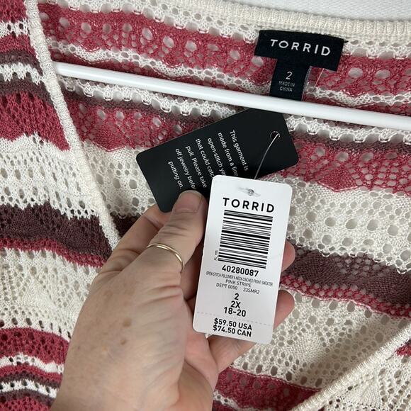 NWT Torrid Open Stitch Pullover V-Neck Cinched Front Sweater size 2/2X - Picture 6 of 8